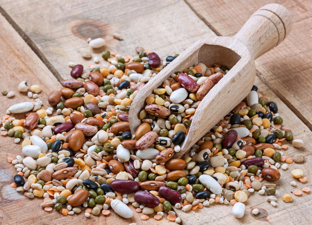 Pulses and grains in a warm kitchen setting